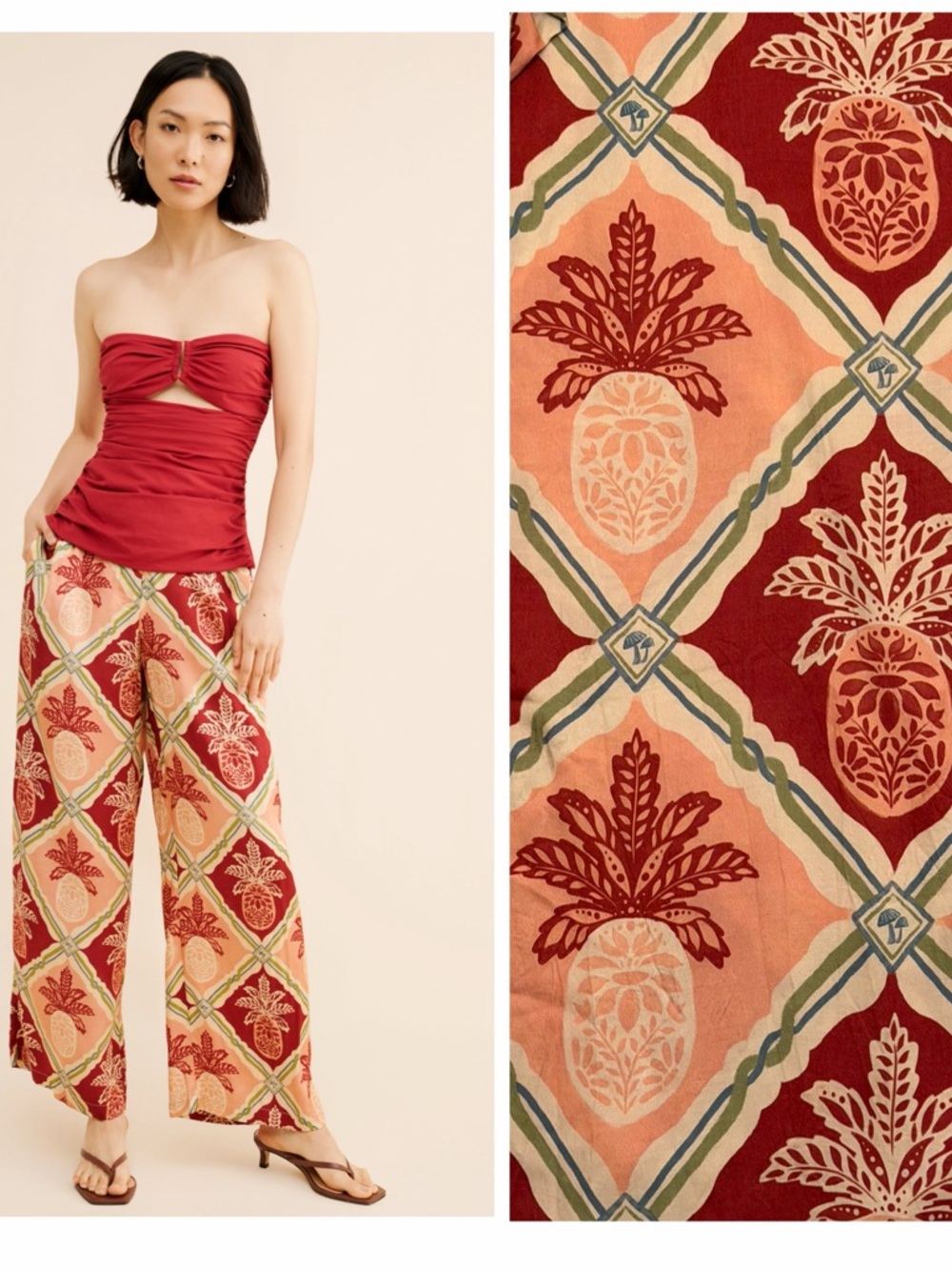 Farm Rio x Anthropologie Pineapple Satin Wide-Leg Pants Women’s L
